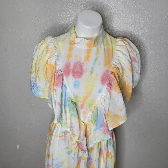 New Young Fabulous & Broke Cruz Ruffle Open Back Maxi Dress Tie Dye Med cottage - Picture 3 of 10